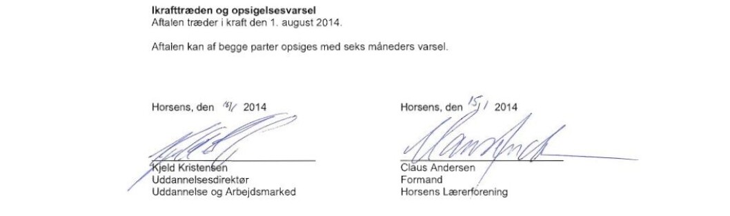 Aftalen træder i kraft den 1. august, og er dermed udgangspunktet for de fortsatte lokale forhandlinger ude på skolerne. Aftalen træder i kraft den 1. august, og er dermed udgangspunktet for de fortsatte lokale forhandlinger ude på skolerne.
