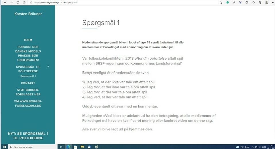 På www.borgerforslag2013.dk: Spørgsmål 1 til alle medlemmer af Folketinget