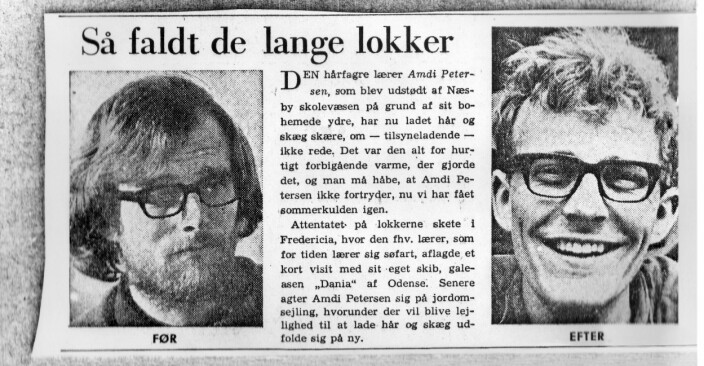 Amdi nægter at klippe sit lange hår af og skifte til slips og jakke for at få en fastansættelse i folkeskolen. Men efter sagen går han selv til barber for ikke at koge over på udlandsrejser. Amdi nægter at klippe sit lange hår af og skifte til slips og jakke for at få en fastansættelse i folkeskolen. Men efter sagen går han selv til barber for ikke at koge over på udlandsrejser.