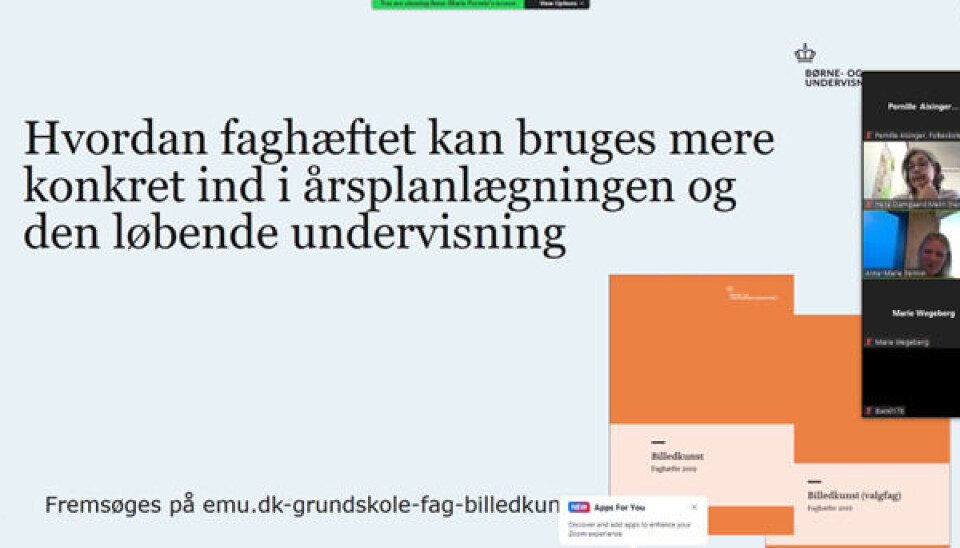 Læringskonsulenten gennemgik årsplan og formål, inden hun svarede på lærernes spørgsmål via zoom