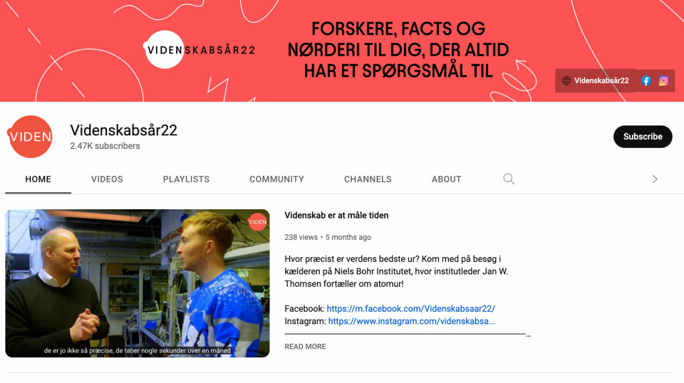 YouTube kanalen til Videnskab22