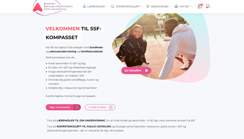 Sådan ser den nye hjemmeside ud, der skal gøre det lettere for lærere at få inspiration til det obligatoriske og timeløse fag sundheds- og seksualundervisning og familiekundskab (SSF).