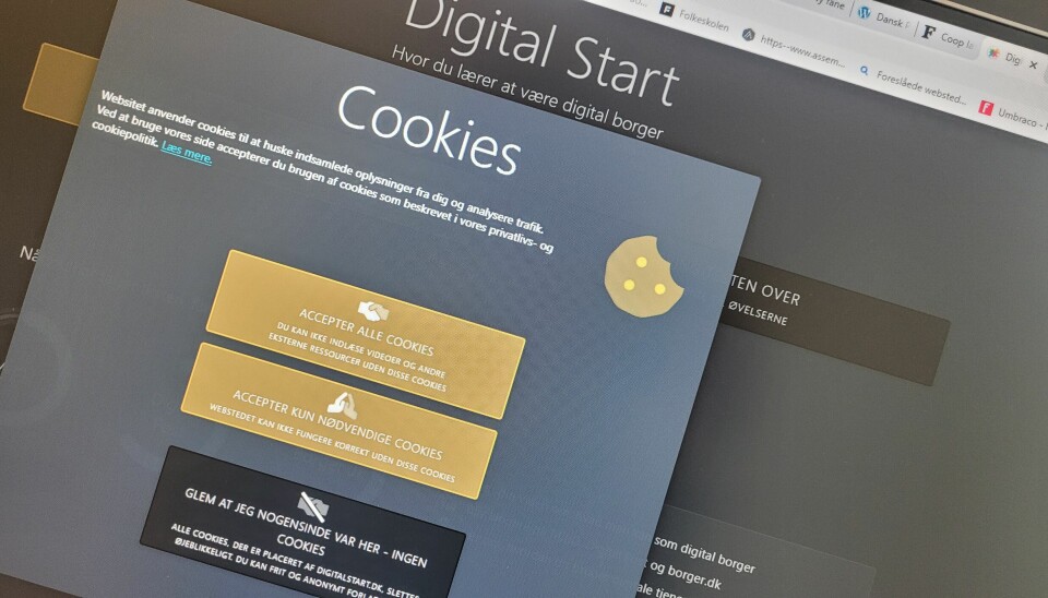 Allerede når eleverne skal tage stilling til cookiepræferencer på digitalstart.dk, begynder informationen om konsekvenserne af de forskellige valg.