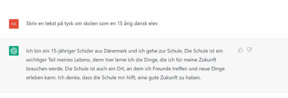 Anne Dræby Lünell har også fået ChatGPT til at skrive en tekst på tysk om skolen