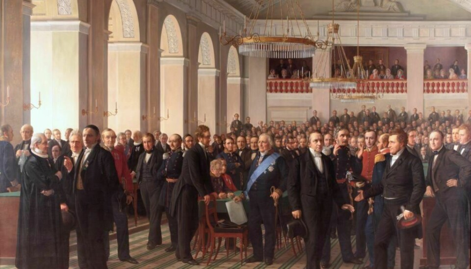 Constantin Hansen: Den Grundlovgivende Rigsforsamlings første møde i Rigsdalen på Christiansborg Slot 1848