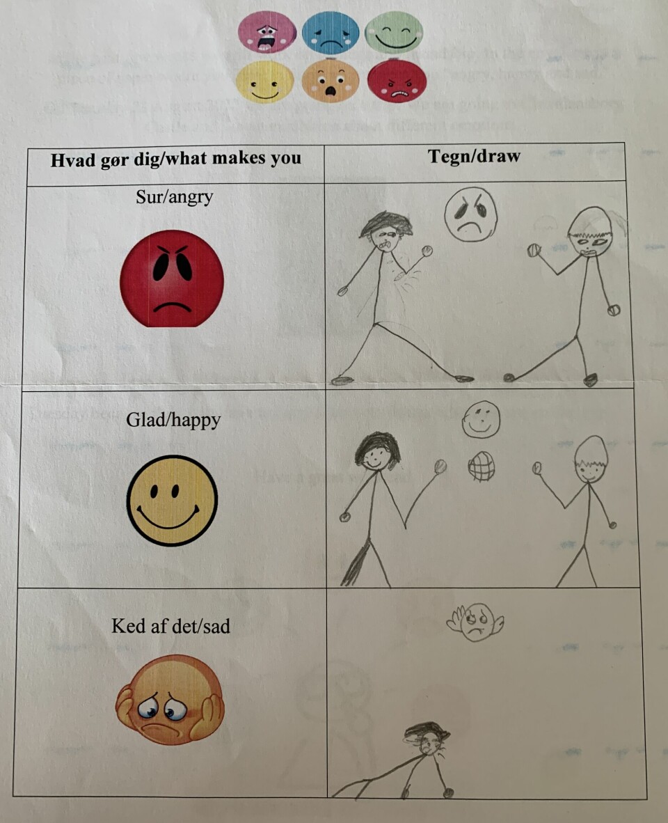 Eleverne tegner deres følelser, hvis de ikke kan skrive endnu.