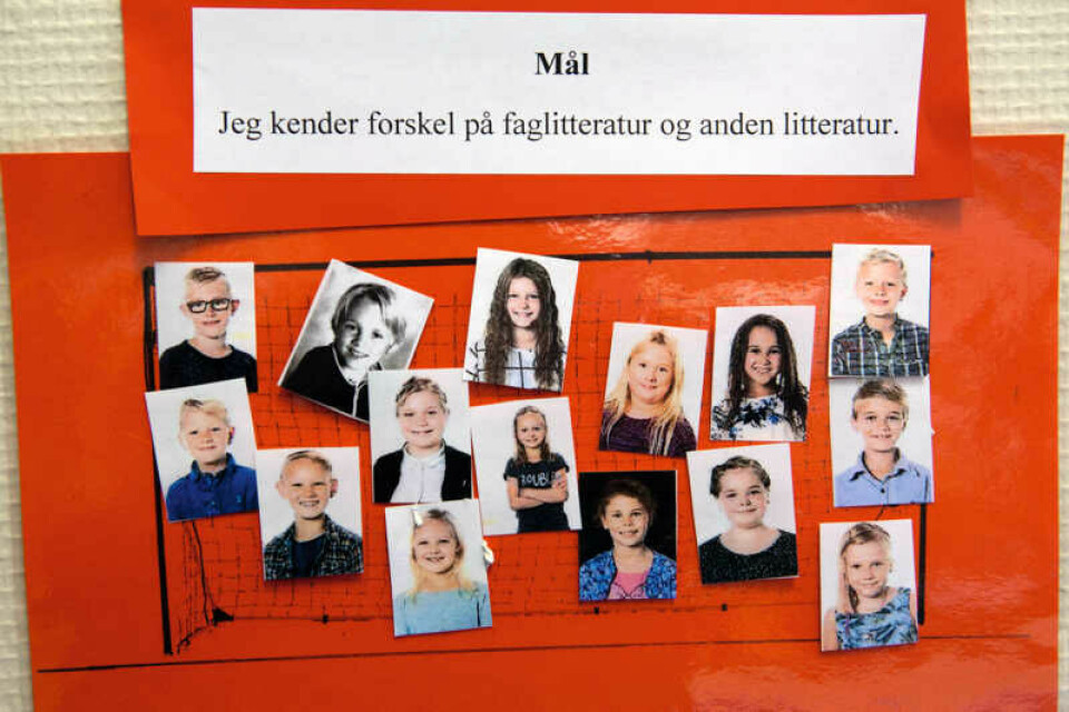 Billedet er fra Vemmelev Skole, hvor elever selv placerer fotos, efterhånden som de når målene.