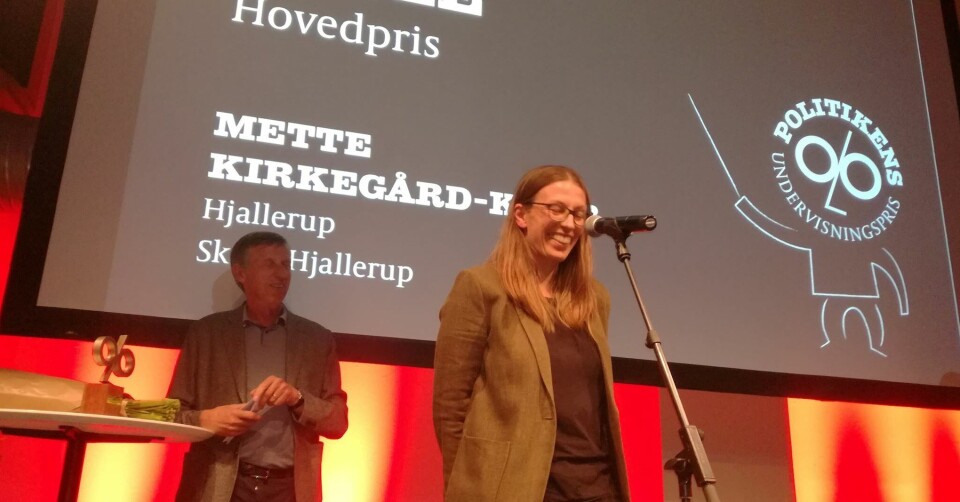 Mette er den bedste lærer, jeg nogensinde har har haft, skrev en elev i sin indstilling af Mette Kirkegaard-Kjær. I alt fik Hjallerup-læreren 14 indstillinger fra både elever og forældre og i dag en pris på 75.000 kr.