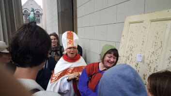 Folk fra Folkekirkens
Skoletjeneste og
skuespillere optræder
som karakterer fra
reformationens tid. Folk fra Folkekirkens
Skoletjeneste og
skuespillere optræder
som karakterer fra
reformationens tid.